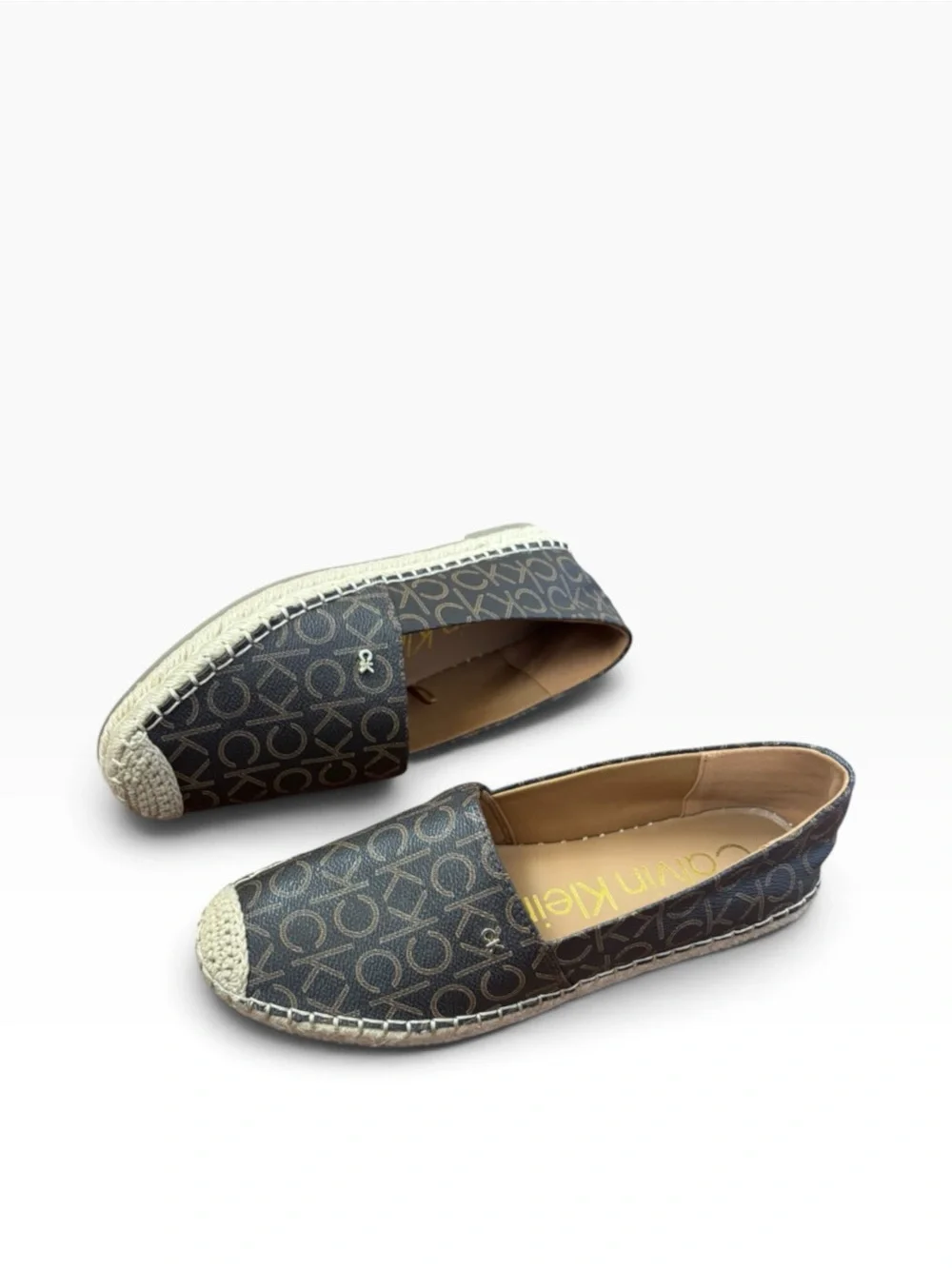 Calvin Klein Popular CK Monogram Espadrille Slip-On Shoes Brown Size 10M